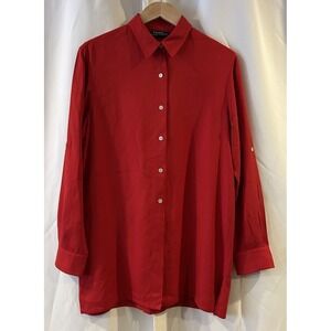 Ralph Lauren Button Down‎ Shirt blouse Roll Tab Sleeve Red